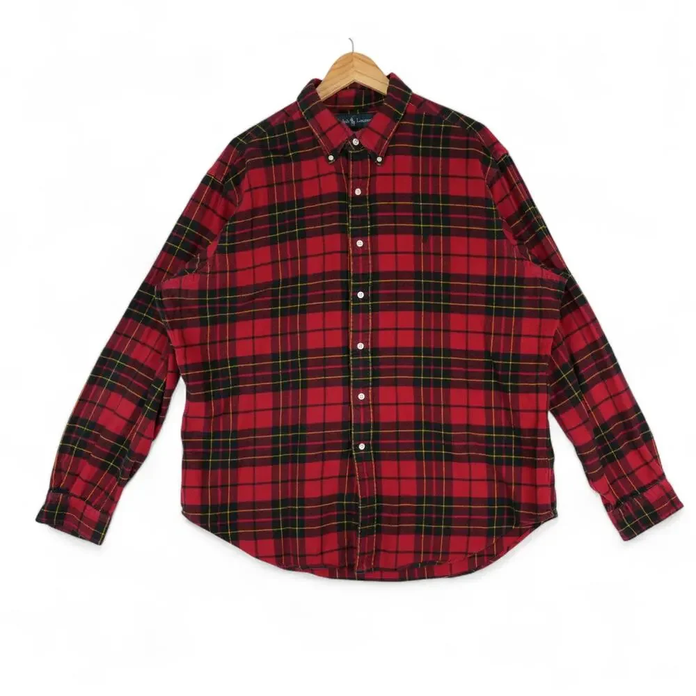 Vtg Ralph Lauren Shirt Mens XL Classic‎ Fit Red Buffalo Plaid Flannel Lumberjack